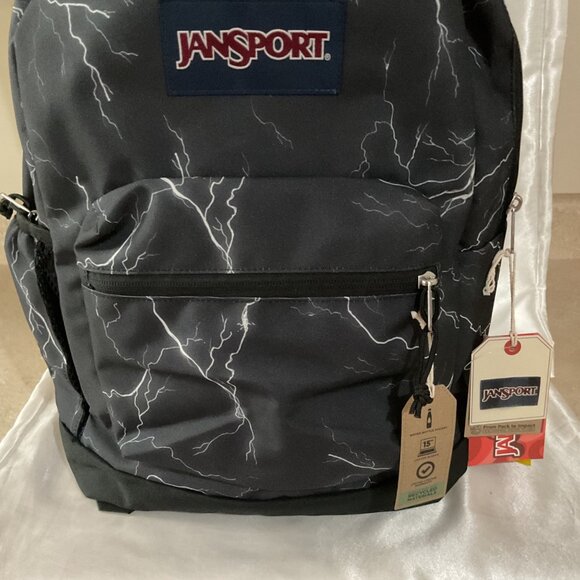 Jansport Superbreak Backpack Lightning Print Black 15" Laptop Sleeve Durable Rec - Picture 1 of 5
